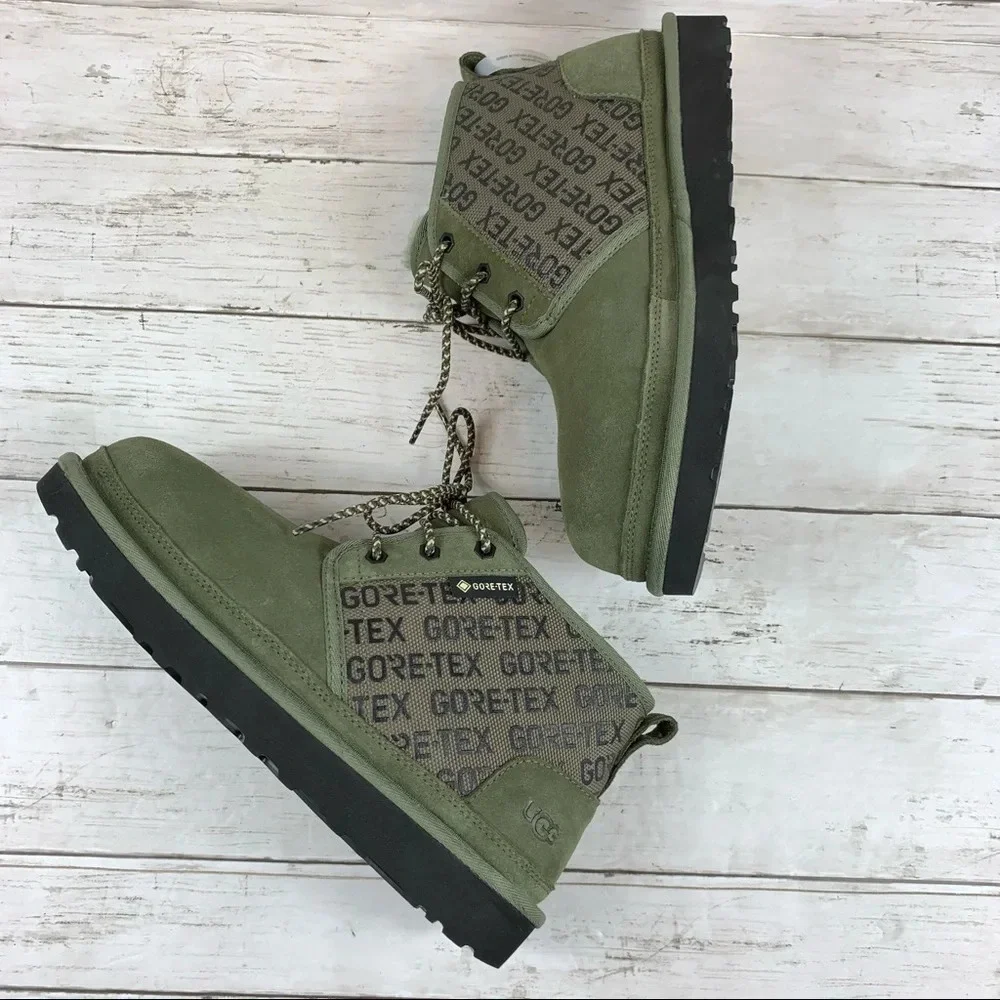 Ugg Neumel Gore-Tex Waterproof Suede Chukka Boots Olive Green Logo 7 Lace Up